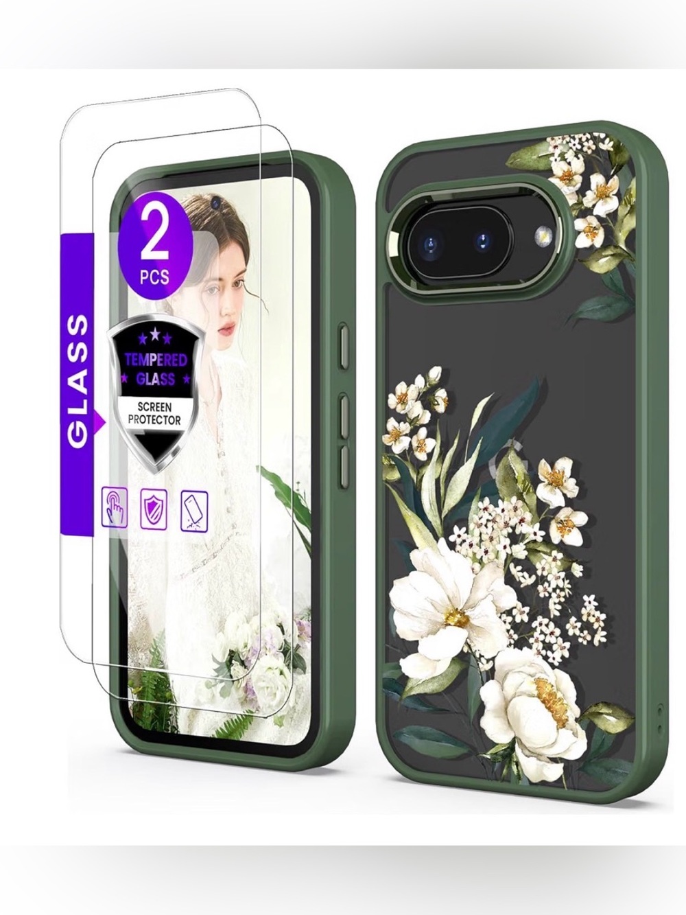 📱 Case crystal clear for Google Pixel 9A Gardenia + Tempered Glass